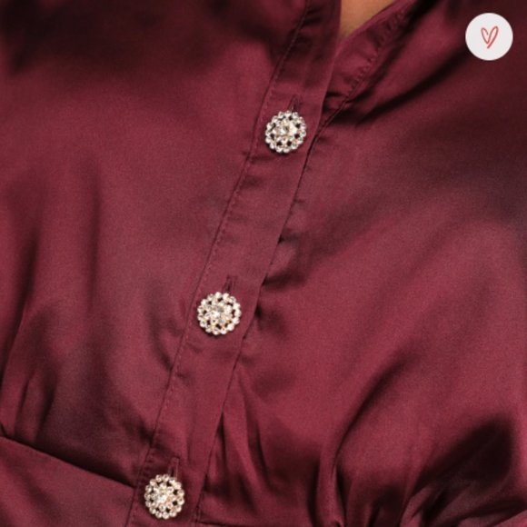 Lulus Plum Purple Satin Long Sleeve Button-Up Top - S - Picture 5 of 5